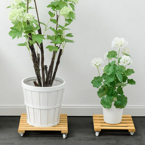 Plant Flower Pot Removable Tray With Roller Pulley Universal Wheel Wooden Bamboo Large Flower Pot Base Home Garden Accessorise